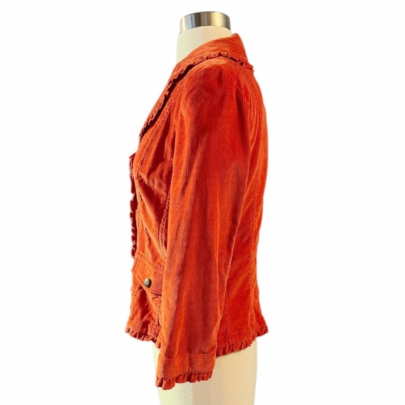 SANDRO Corduroy Jacket Blazer Cotton Red Collar Long Sleeve Ruffle Trim Small - Picture 8 of 9